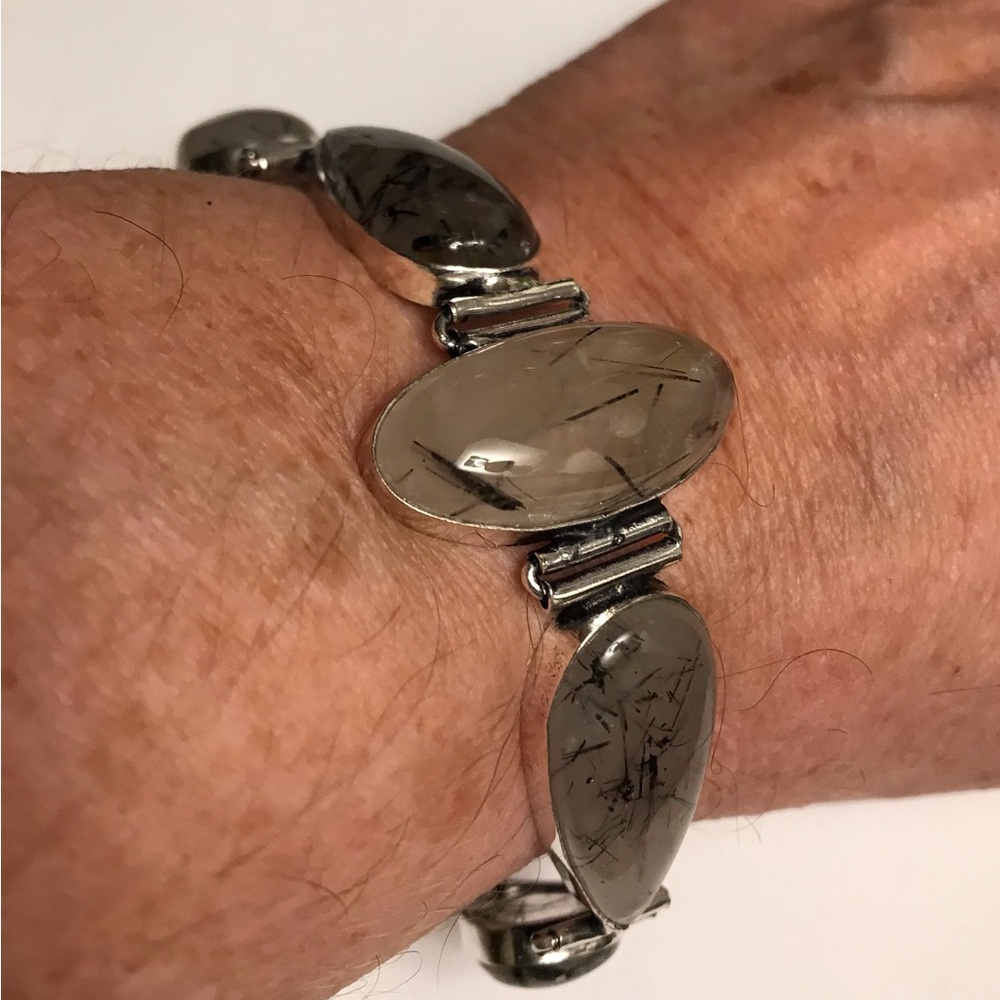 Black Rutile Stamped 925 Sterling Silver Bracelet
